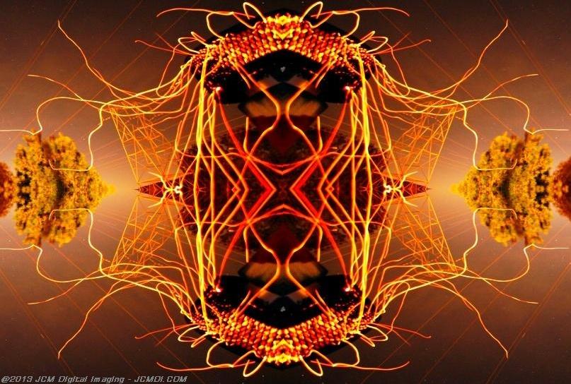 Long exposure chimney sparks quadroscopic artwork